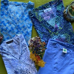 👕4 Assorted Blue Ladies Scrubs- 👕Plain & Printed